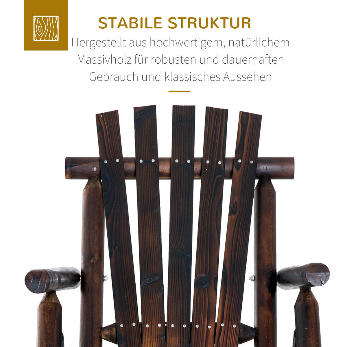 SCHAUKELSTUHL mit Armlehne, Wetterfest, Massivholz Verkohlt, 97 x 69 x 93cm - Braun, Holz (69/93/97cm) - Outsunny