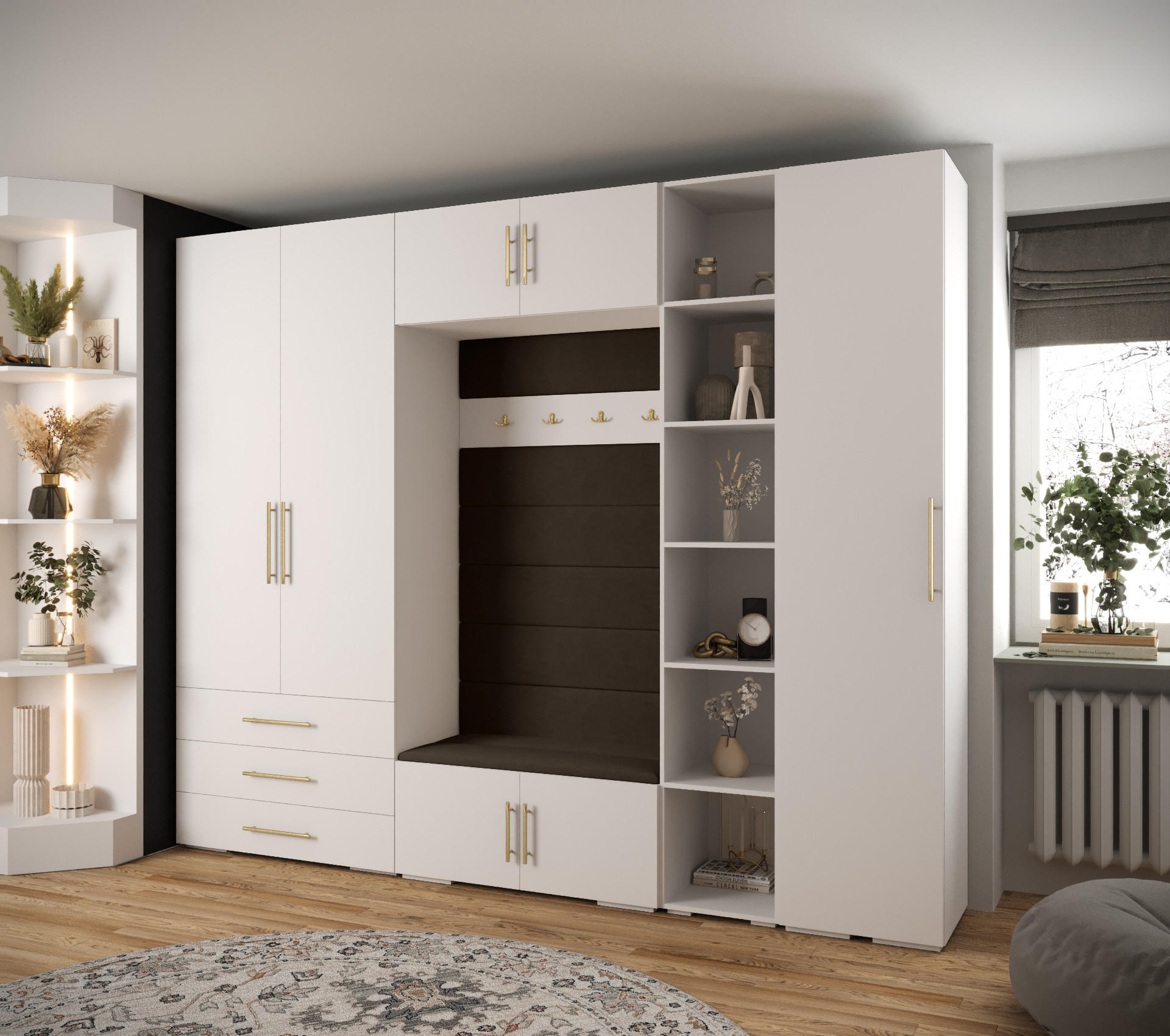 GARDEROBEN-SET 236,7/290/47 - Goldfarben/Weiß, Holz/Kunststoff (290/236.7/47cm) - Abiks Möbel