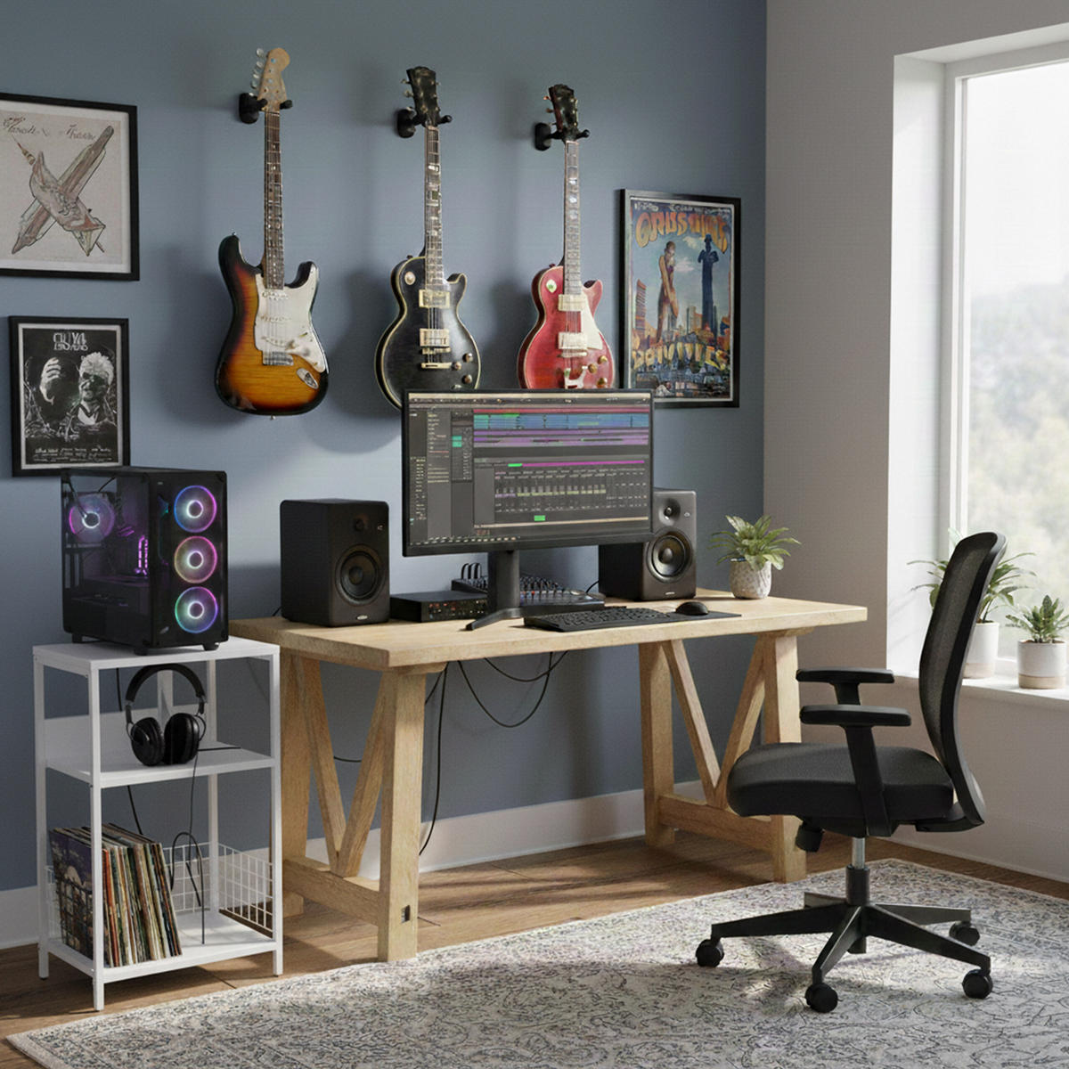 PLATTENSPIELERTISCH - Weiß, Holzwerkstoff/Metall (40/65/30cm) - Relaxdays