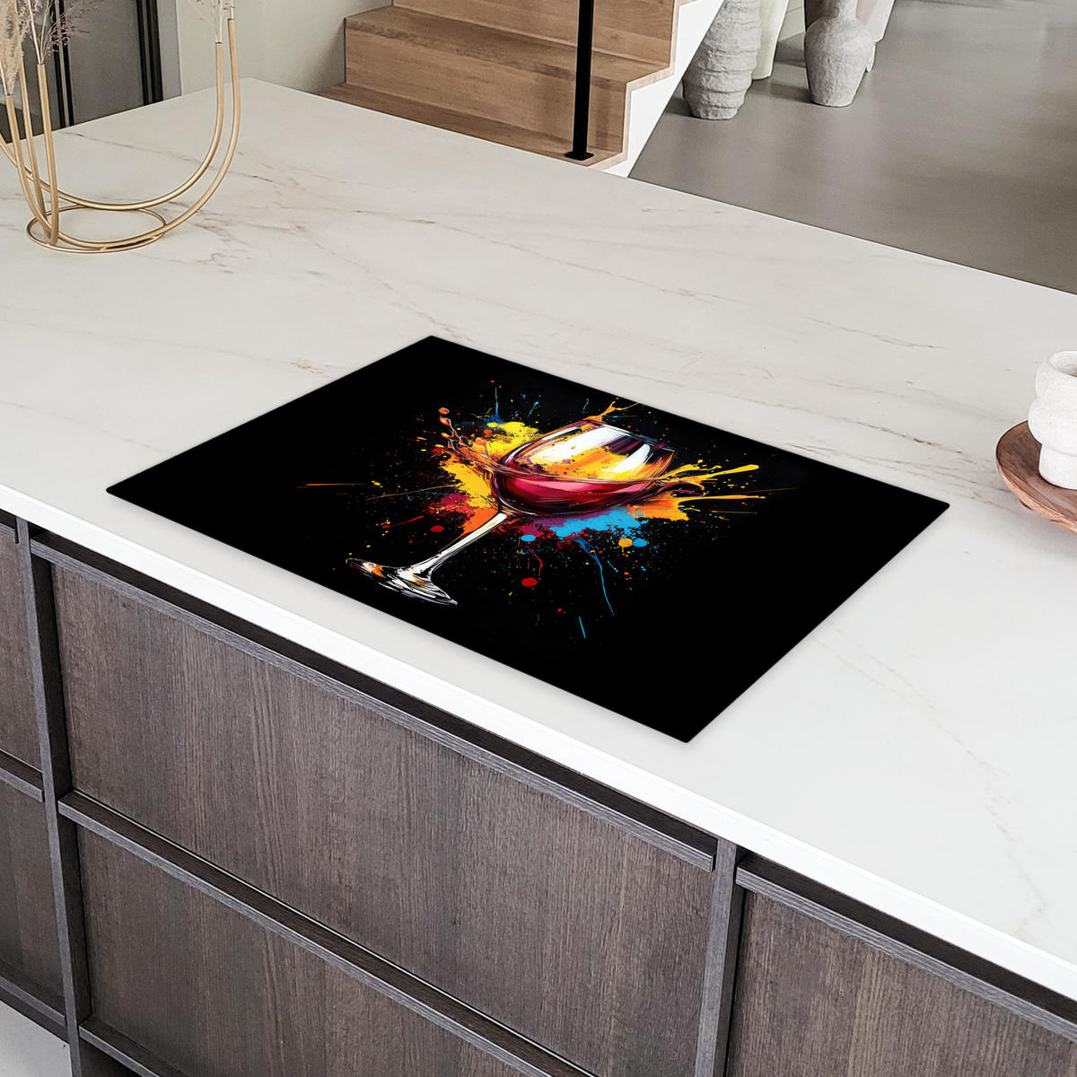 HERDABDECKPLATTE Wein - Glas - Graffiti - Getränk - Rot - Farbe 81x52 cm - Weinrot, Kunststoff (81/52/0.2cm) - MuchoWow