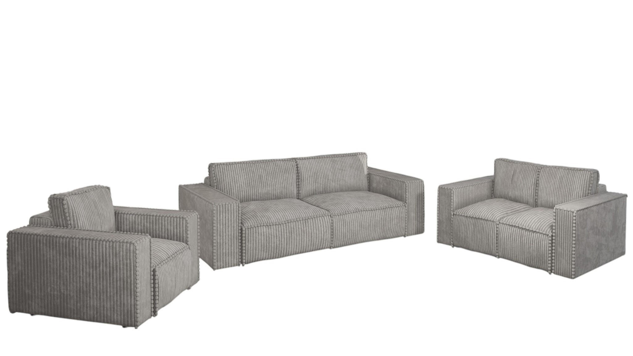 SOFASET Vajana 3-2-1 - Hellgrau, Holzwerkstoff/Textil (240/86/102cm) - Fun Möbel