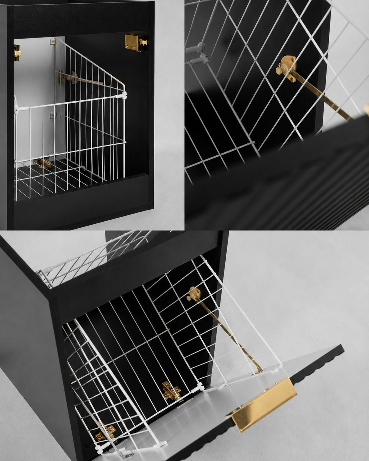 BADMÖBEL-SET MIT WÄSCHEKORB: Schwarz, Griffe Gold, 160 x 46 x 57 cm - Goldfarben/Schwarz, Holzwerkstoff (160/57/46cm) - 3XE LIVING