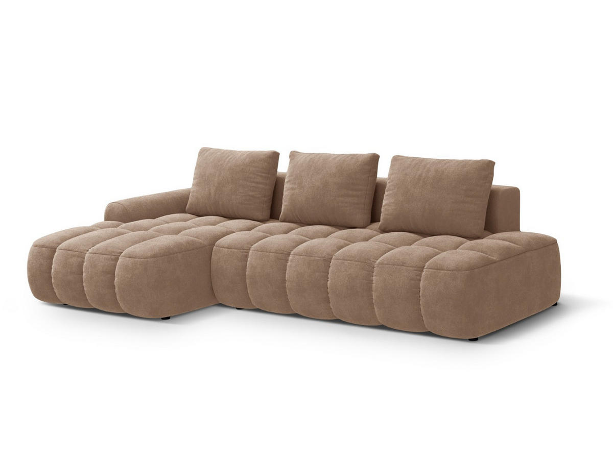 AUSKLAPPBARES-ECKSOFA links mit Container Linz aus Samt dunkelbeige 3 Sitzplätze - Mokka, Textil (142/275cm) - Cosmopolitan Design