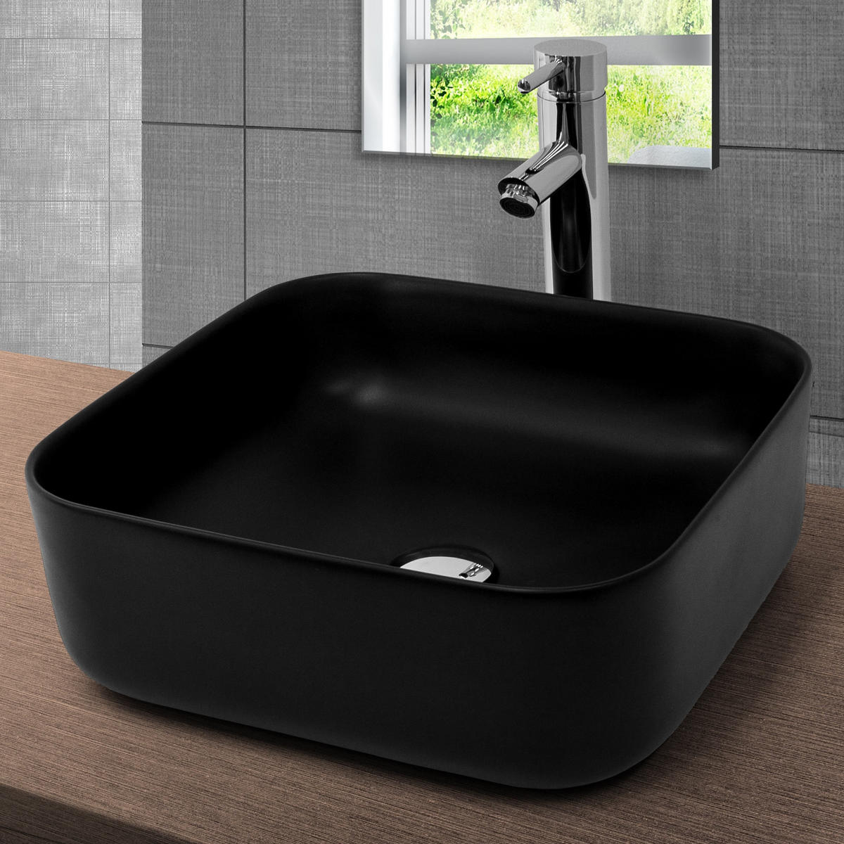 WASCHBECKEN - Schwarz, Keramik (39.5/14/39.5cm) - ML-DESIGN