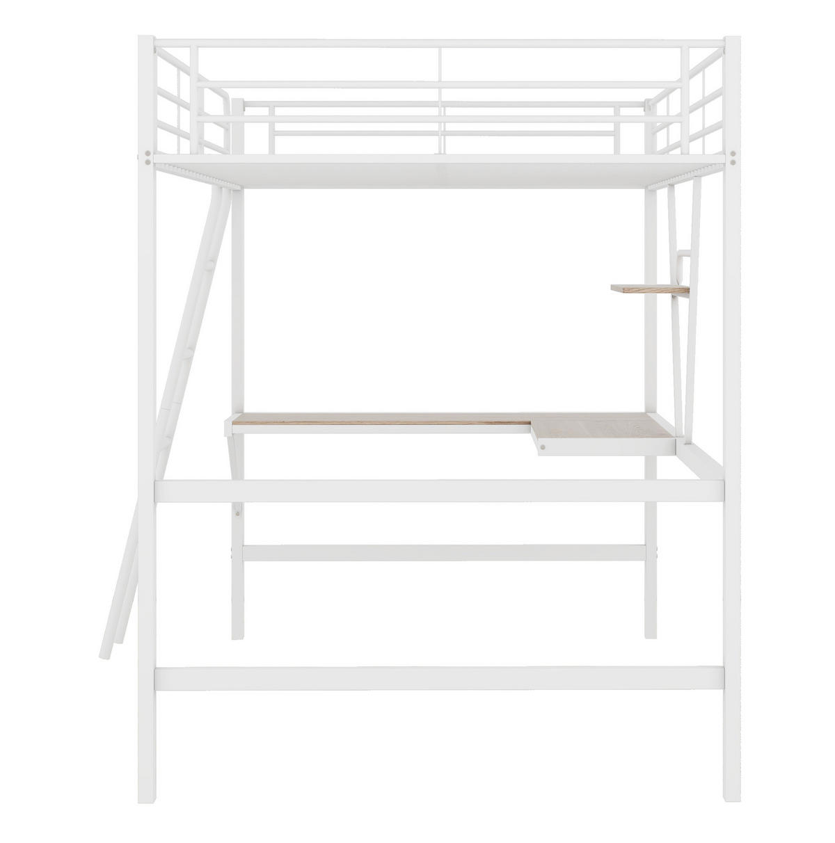 HOCHBETT 90/200 cm Metallbett mit L-förmigem Schreibtisch und Regal mit Matratze - Weiß, Metall (90/200cm) - OKWISH