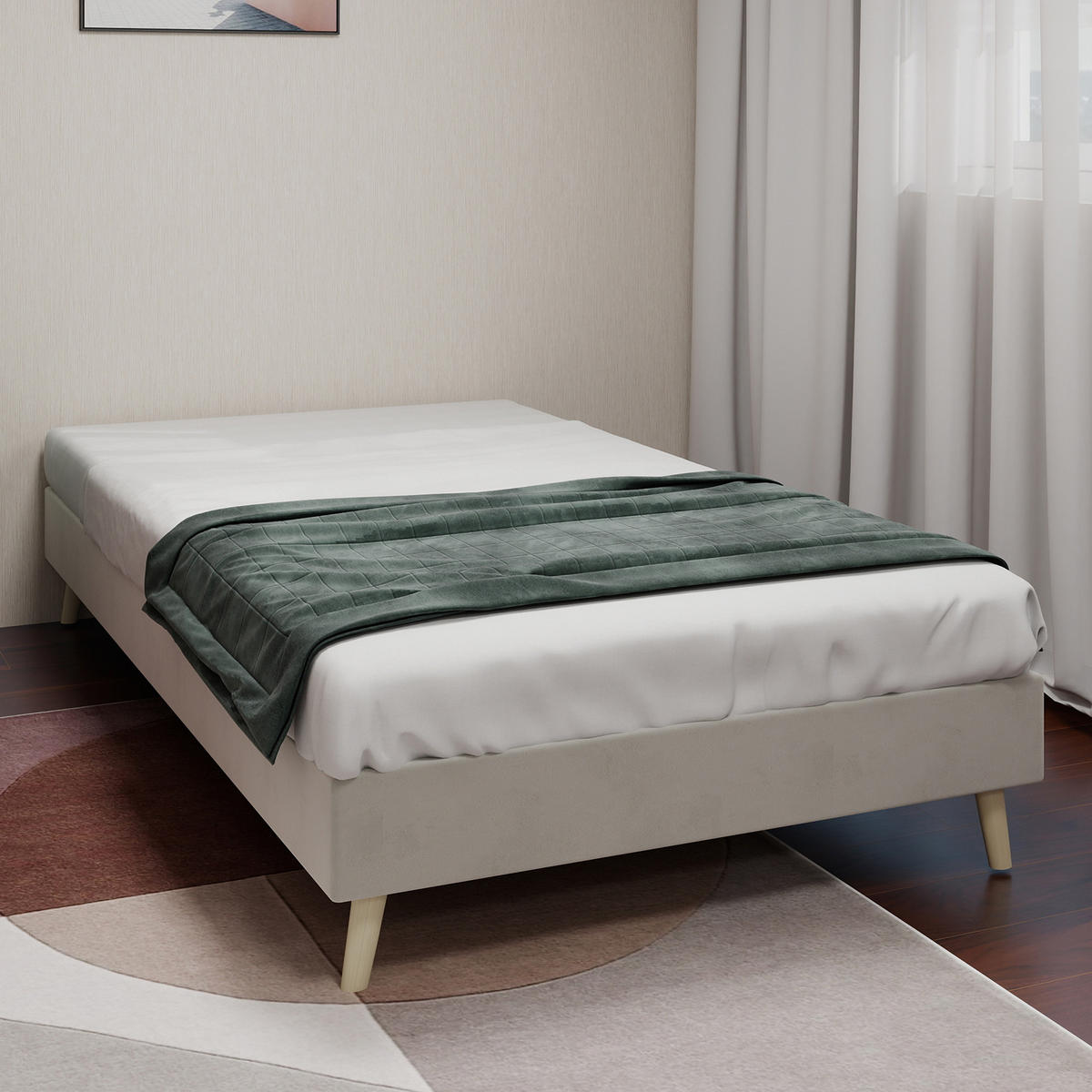 RAHMENBETT 90/200 cm in Beige Stoff - Beige, Holzwerkstoff/Textil (90/200cm) - WISHDOR