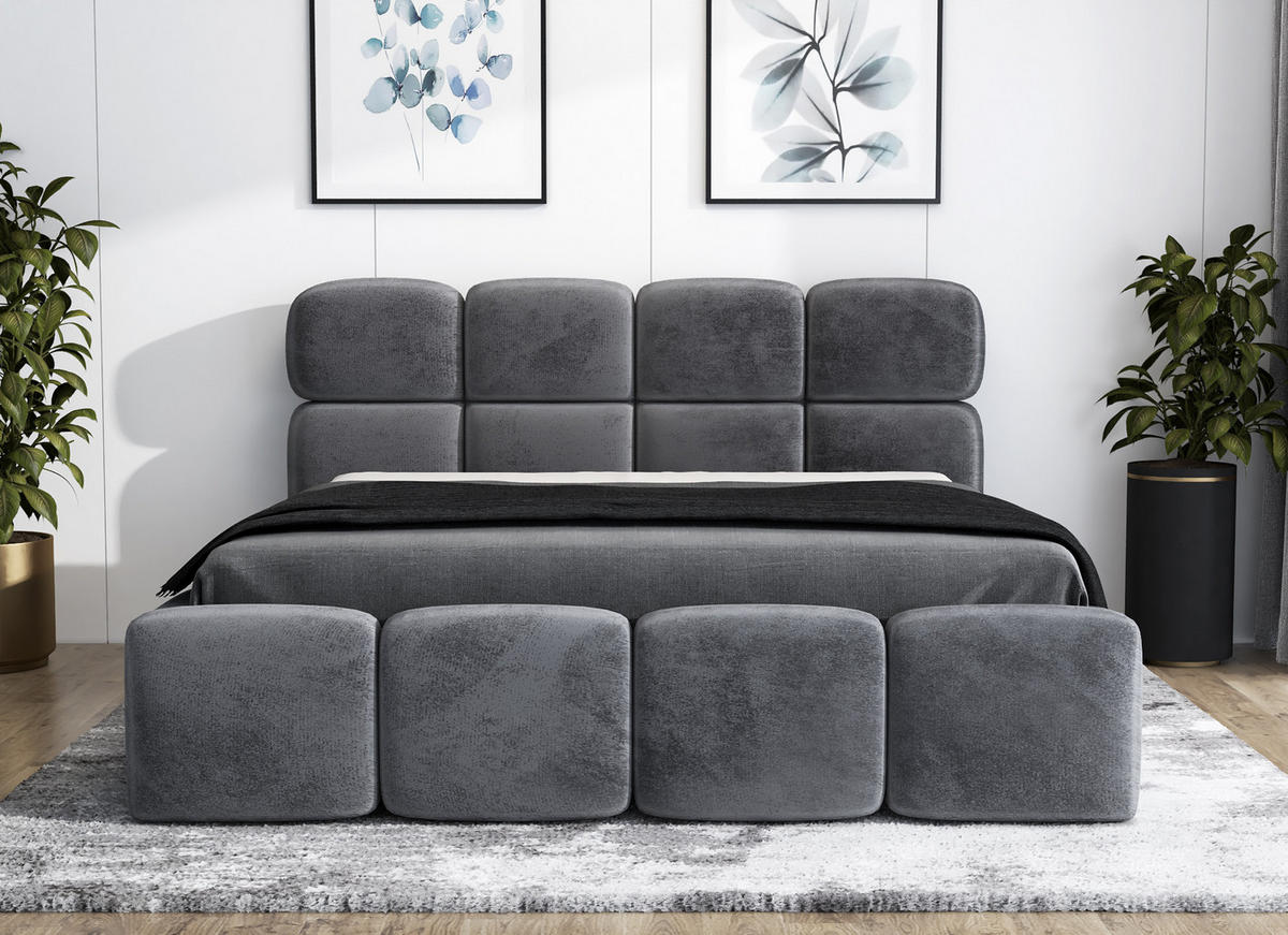 POLSTERBETT MONAKO 160x200 Dunkelgrau - Dunkelgrau, Textil (160/200cm) - A&J MöbelLand