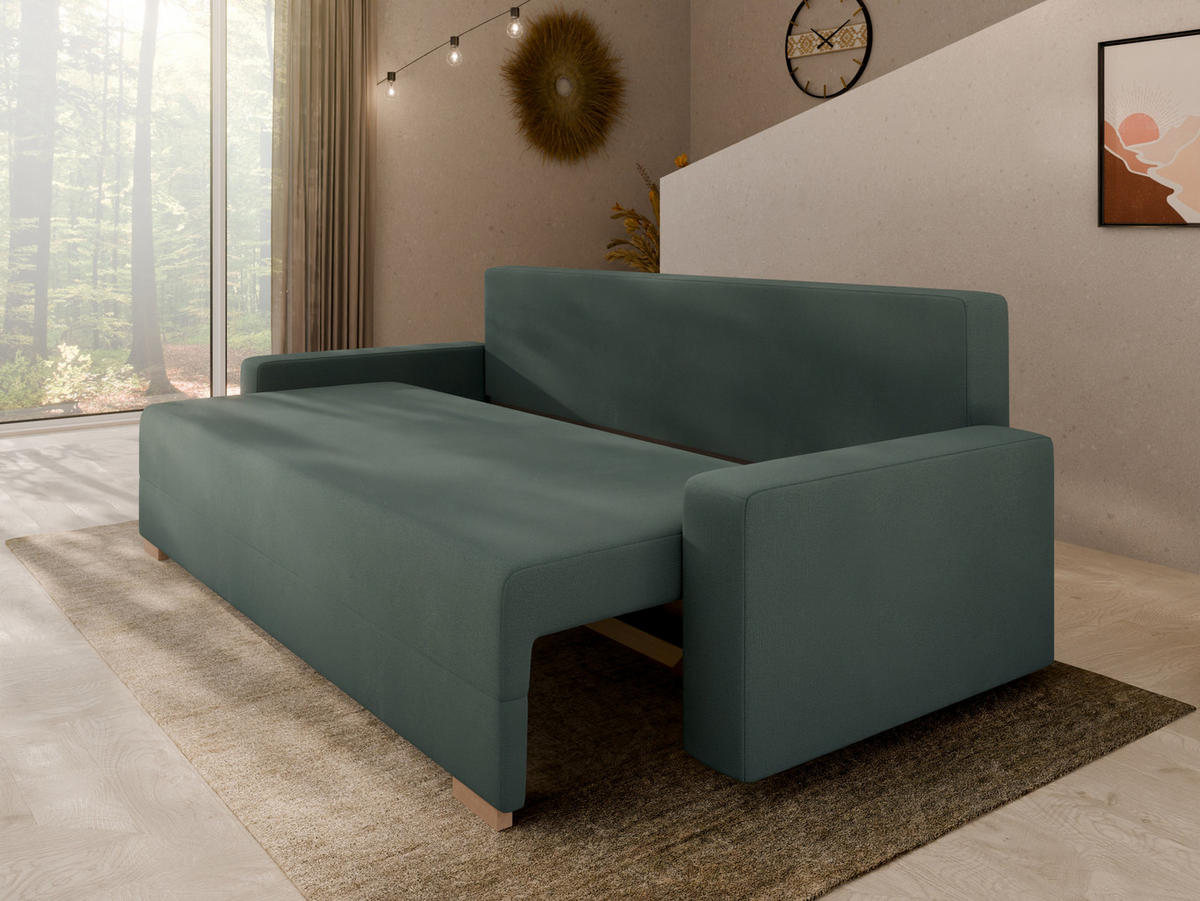 SCHLAFSOFA Celeste – modernes Design trifft auf höchsten Komfort, Grün - Grün, Holz (225/80/94cm) - Panda Möbel