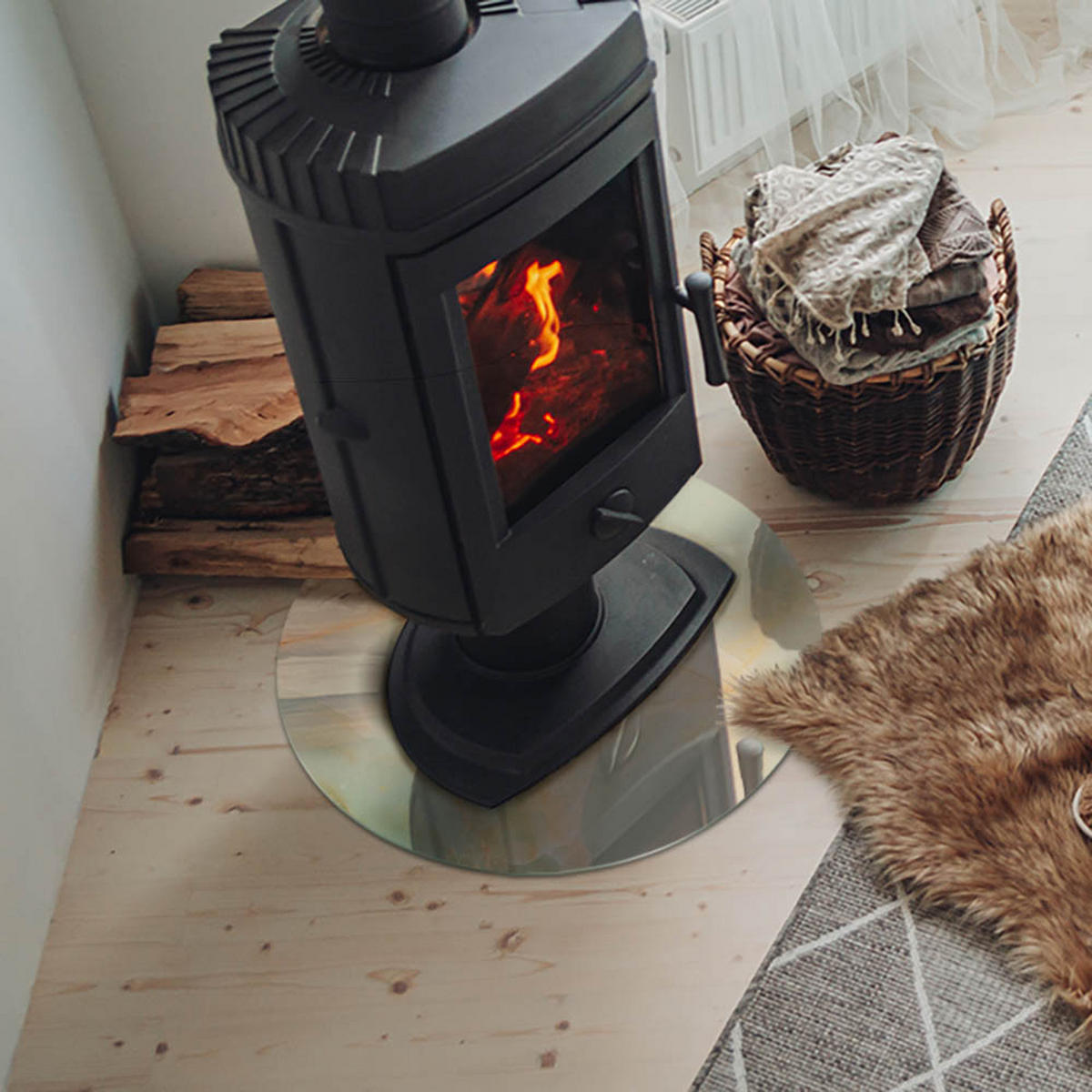 GLASPLATTE für Kamin Ø 50 cm Türkis - Türkis, Glas (50/50/0.4cm) - ArtPrintCave