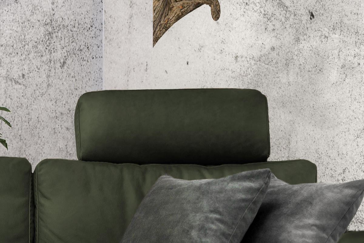 ECKSOFA XL MOTOR. RELAXFUNKTION LOLA Dunkelgrün Leder - Dunkelgrün/Schwarz, Leder (304/178cm) - KAWOLA