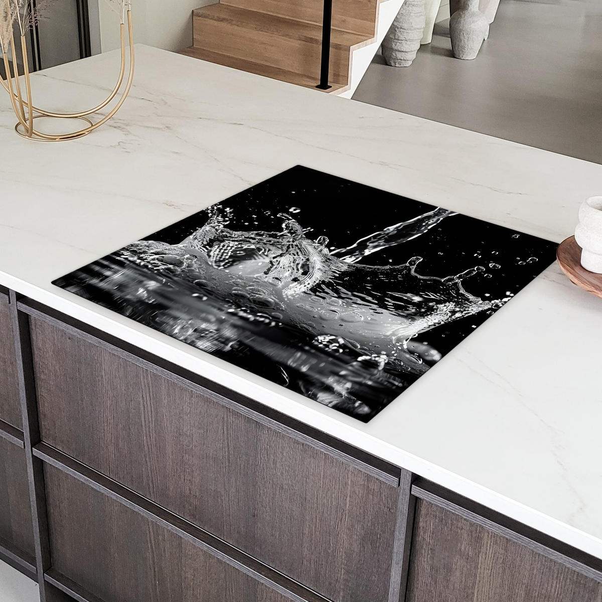 HERDABDECKPLATTE Wasser - Spritzwasser - Schwarz Induktionsmatte 78x78 cm - Schwarz, Kunststoff (78/78/0.2cm) - MuchoWow