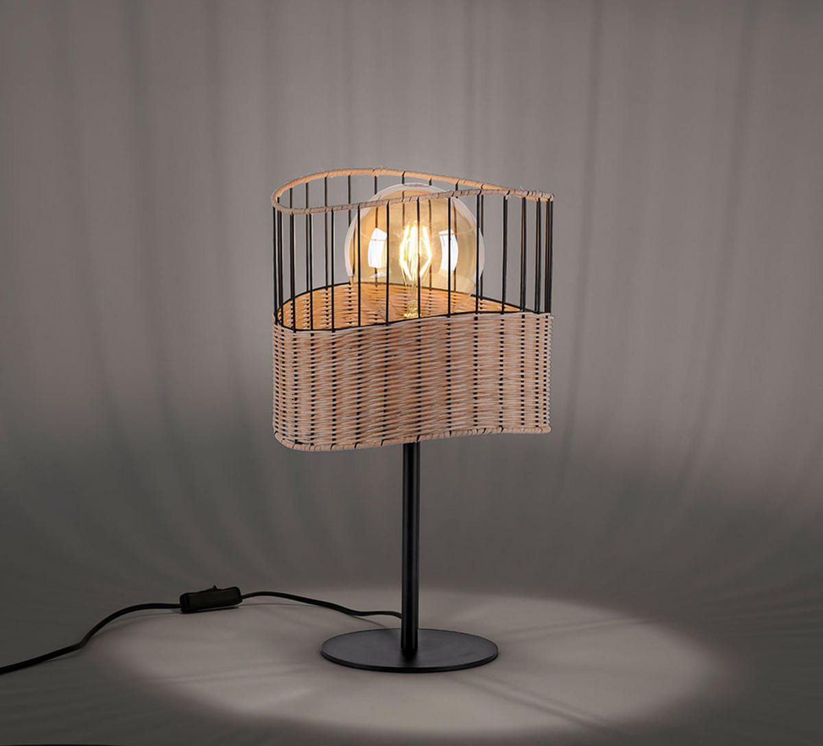 LED TISCHLEUCHTE Metall Schwarz Holzgeflecht - Schwarz, Holz (25/25/42cm)