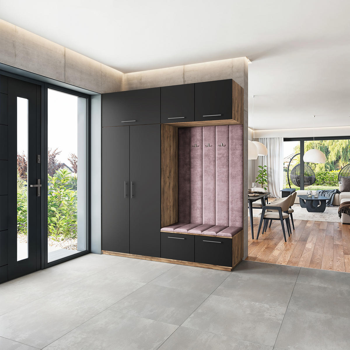 GARDEROBENSCHRANK REMA 200/240/60 cm Modern Garderobe-Set Eiche Lefkas - Eichefarben/Lila, Holzwerkstoff (200/240/60cm) - MASSENO