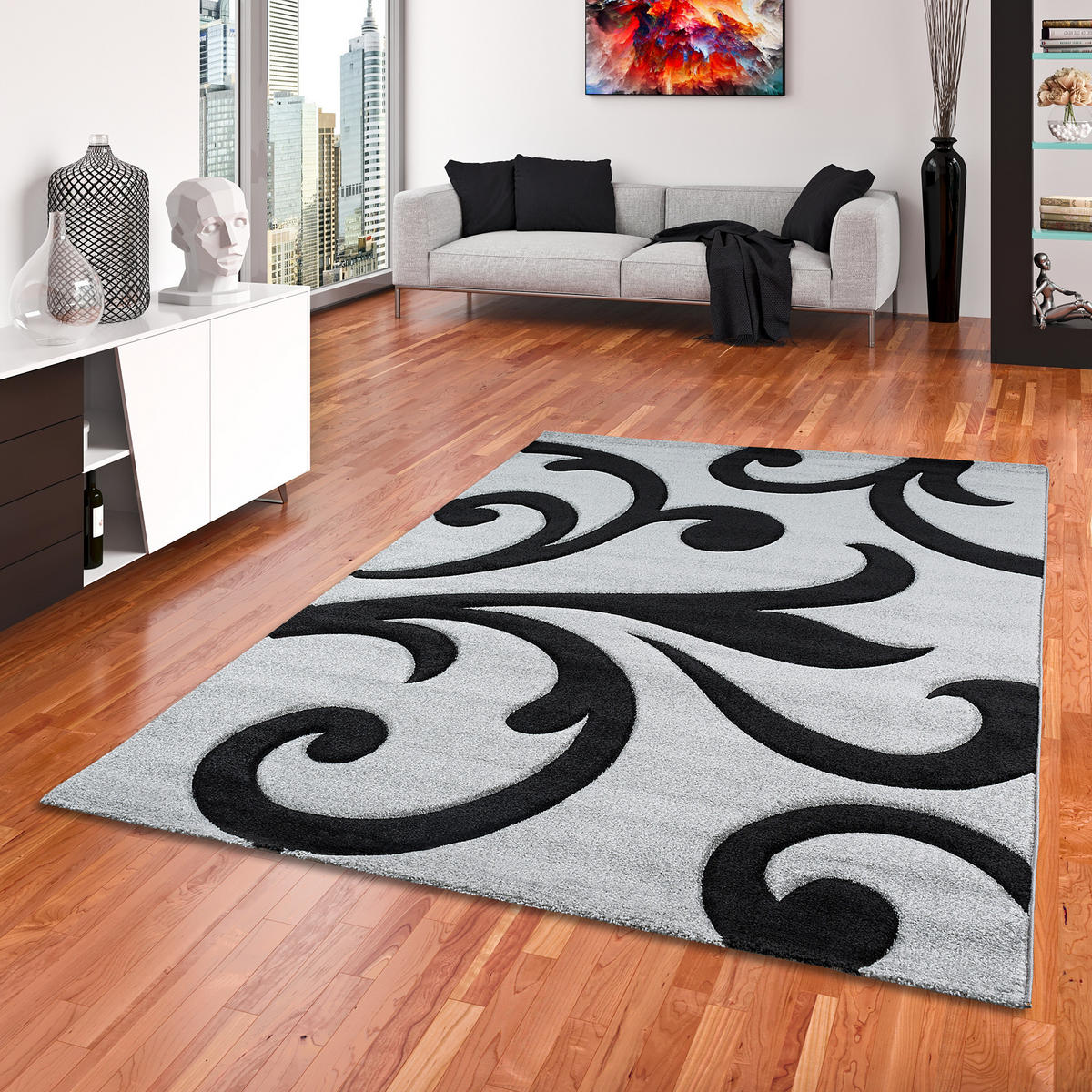 DESIGNER TEPPICH MAUI RANKEN - Schwarz/Grau, Textil (80/150cm) - Pergamon