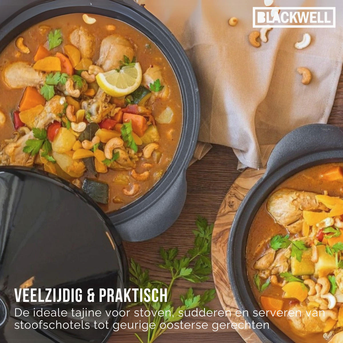 TAGINE Gusseisen - Schwarz ø 30 cm / 3 Liter - ohne Antihaftbeschichtung - Schwarz, Keramik (30cm) - Blackwell
