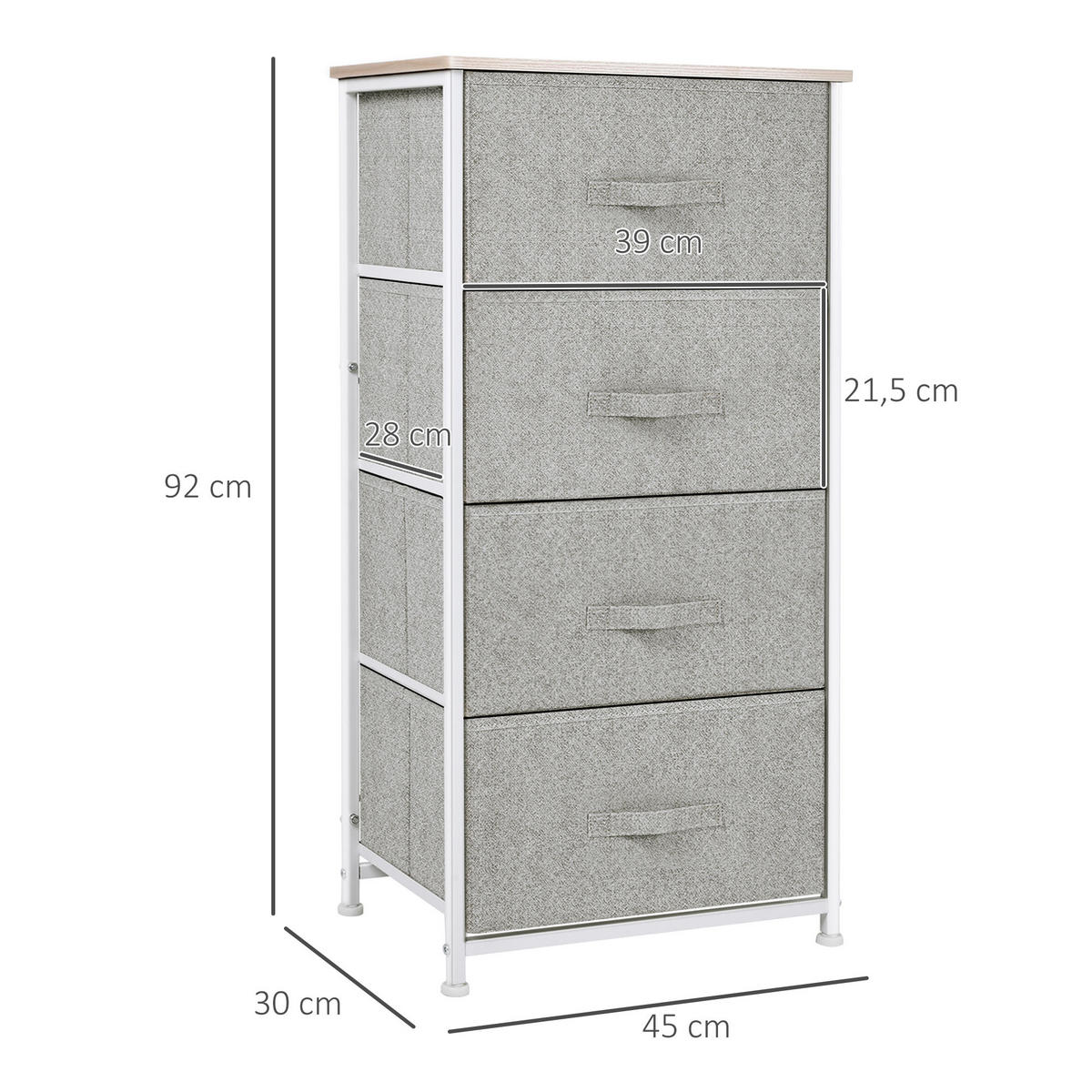 KOMMODE DE-12338 4 Schubladen 45/30/92 cm - Grau, Metall (45/92/30cm) - ComfortXL