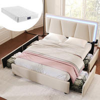 POLSTERBETT 140/200 mit Schubladen,Matratze und LED in Beige - Beige, Holzwerkstoff/Textil (140/200cm) - EVRYAE