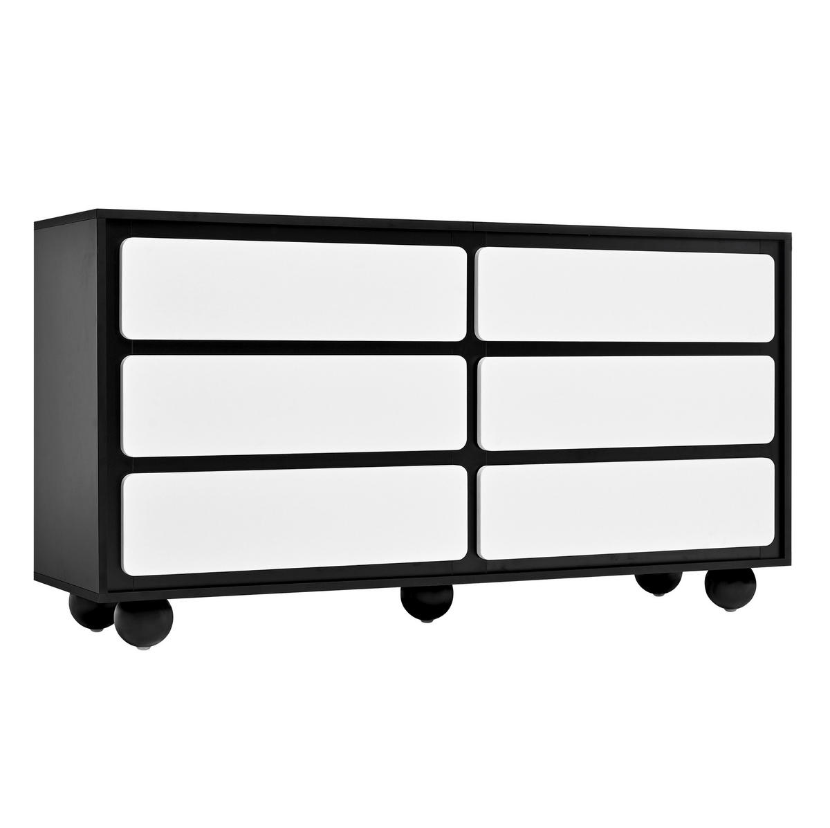 SIDEBOARD 140/38/74,5 cm weiß/schwarz aus Spanplatte mit 6 Schubladen - Weiß, Holzwerkstoff (140/74.5/38cm) - OKWISH