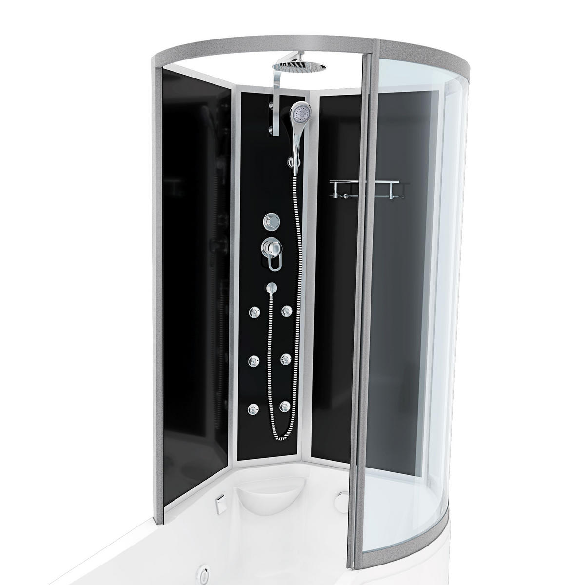 WHIRLPOOL Wanne Duschkabine sw K50-L30-WP 170x100 - Schwarz, Glas/Kunststoff (98/225/170cm) - AcquaVapore by Sandra Jentho