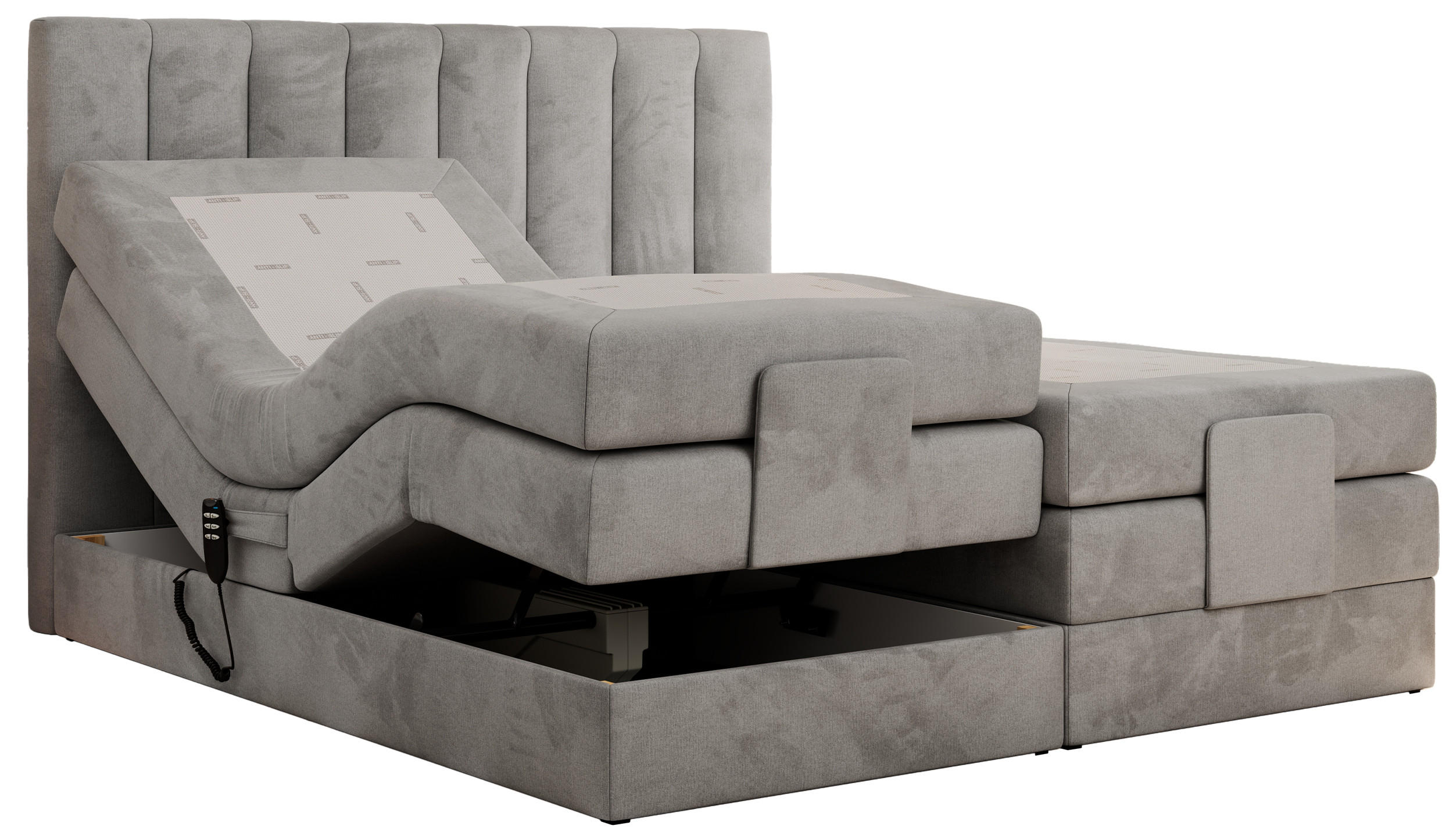 BOXBETT COMFORTO 140/200 - Hellgrau Velvet - H3 - Hellgrau, Holz/Textil (140/200cm) - MKS