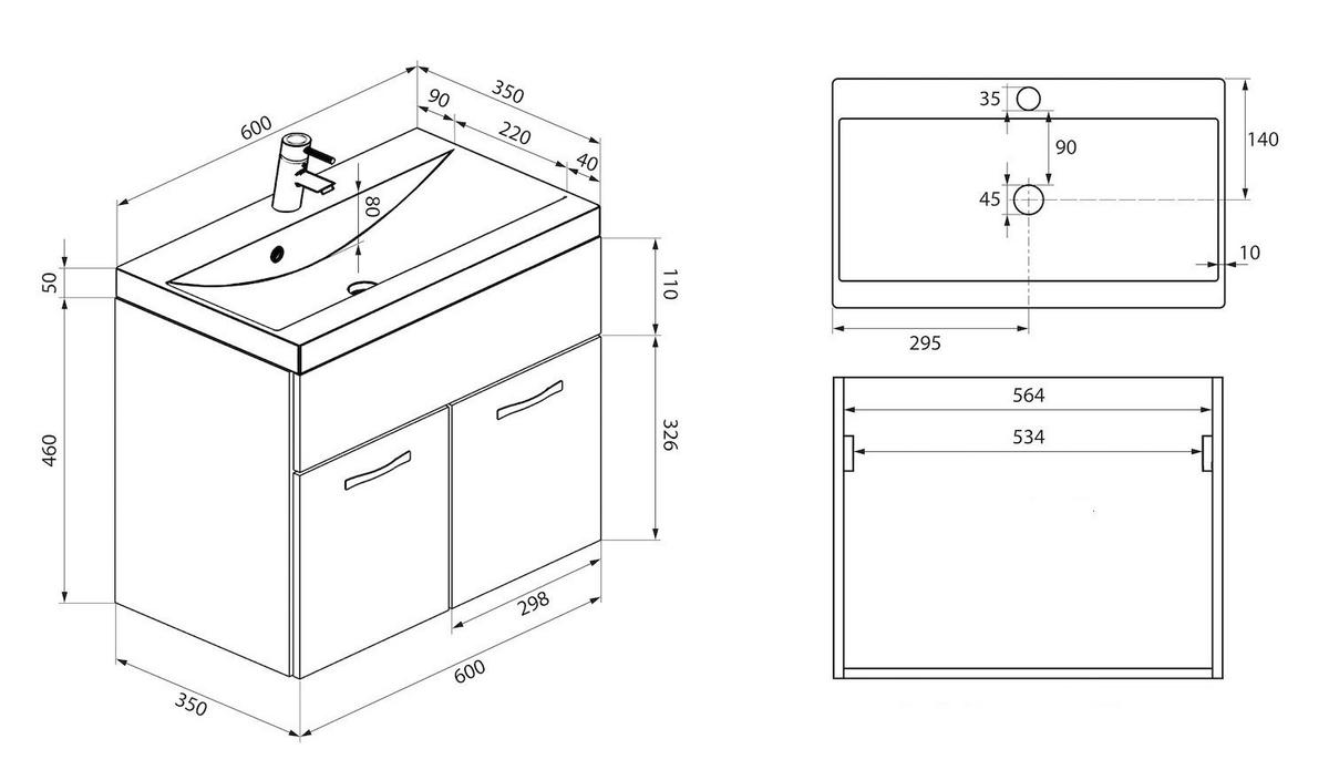 BADMÖBEL-SET Montreal 5 Teile Beton Grau - 60 x 35 x 51 cm - Grau, Holz (60/51/35cm) - Badplaats