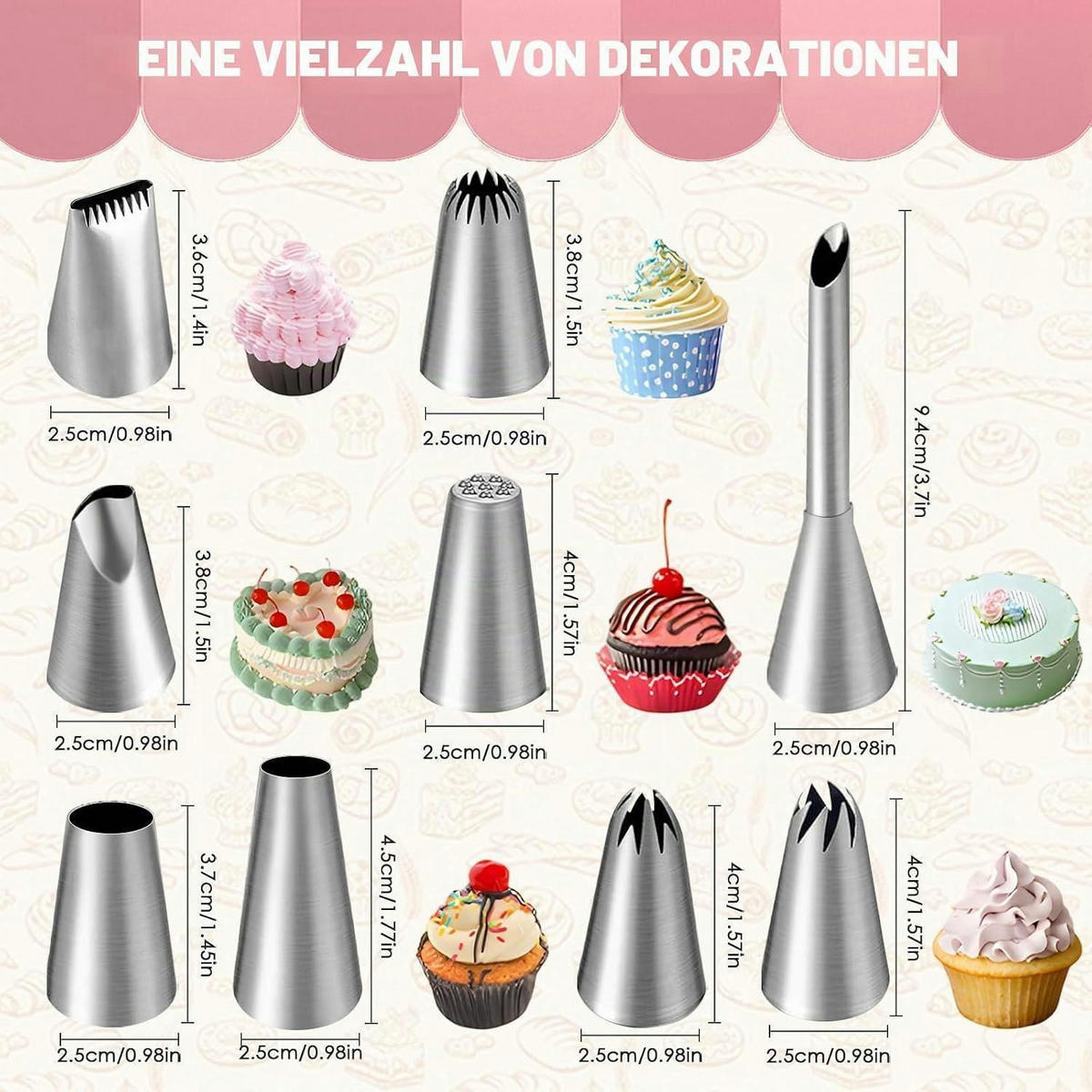 SPRITZBEUTEL Set 11-teilig Edelstahl mit 9 Düsen - Weiß, Metall (23.5/1/39cm)