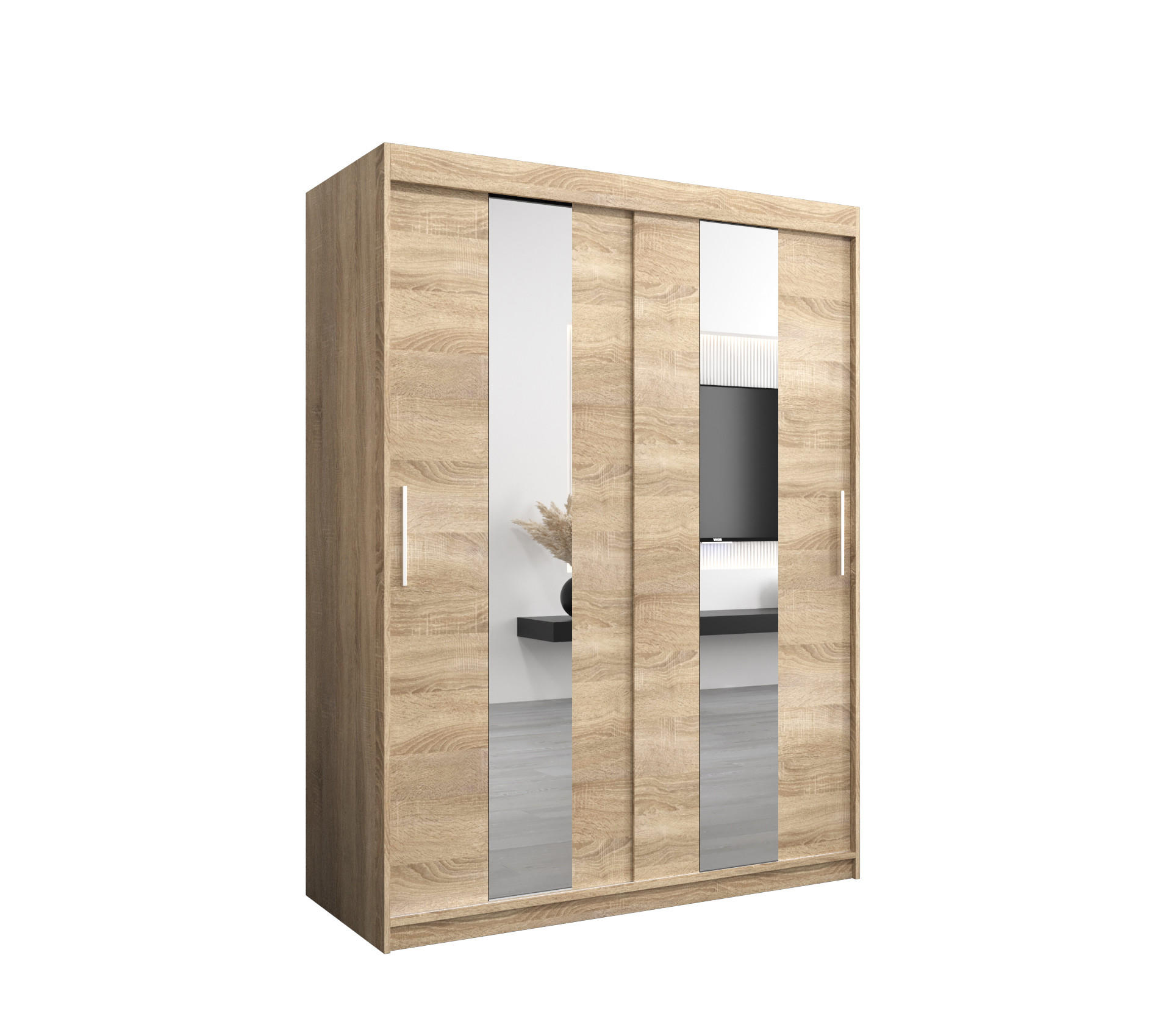 SCHWEBETÜRENSCHRANK 200/150/62 2-türig - Silberfarben/Sonoma Eiche, Holz/Kunststoff (150/200/62cm) - MÖBEL KRYSPOL