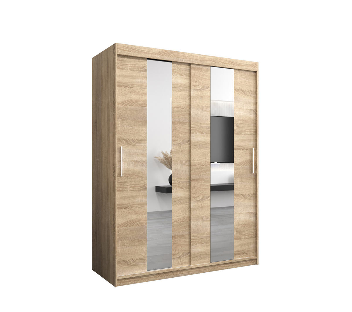 SCHWEBETÜRENSCHRANK 200/150/62 2-türig - Silberfarben/Sonoma Eiche, Holz/Kunststoff (150/200/62cm) - MÖBEL KRYSPOL