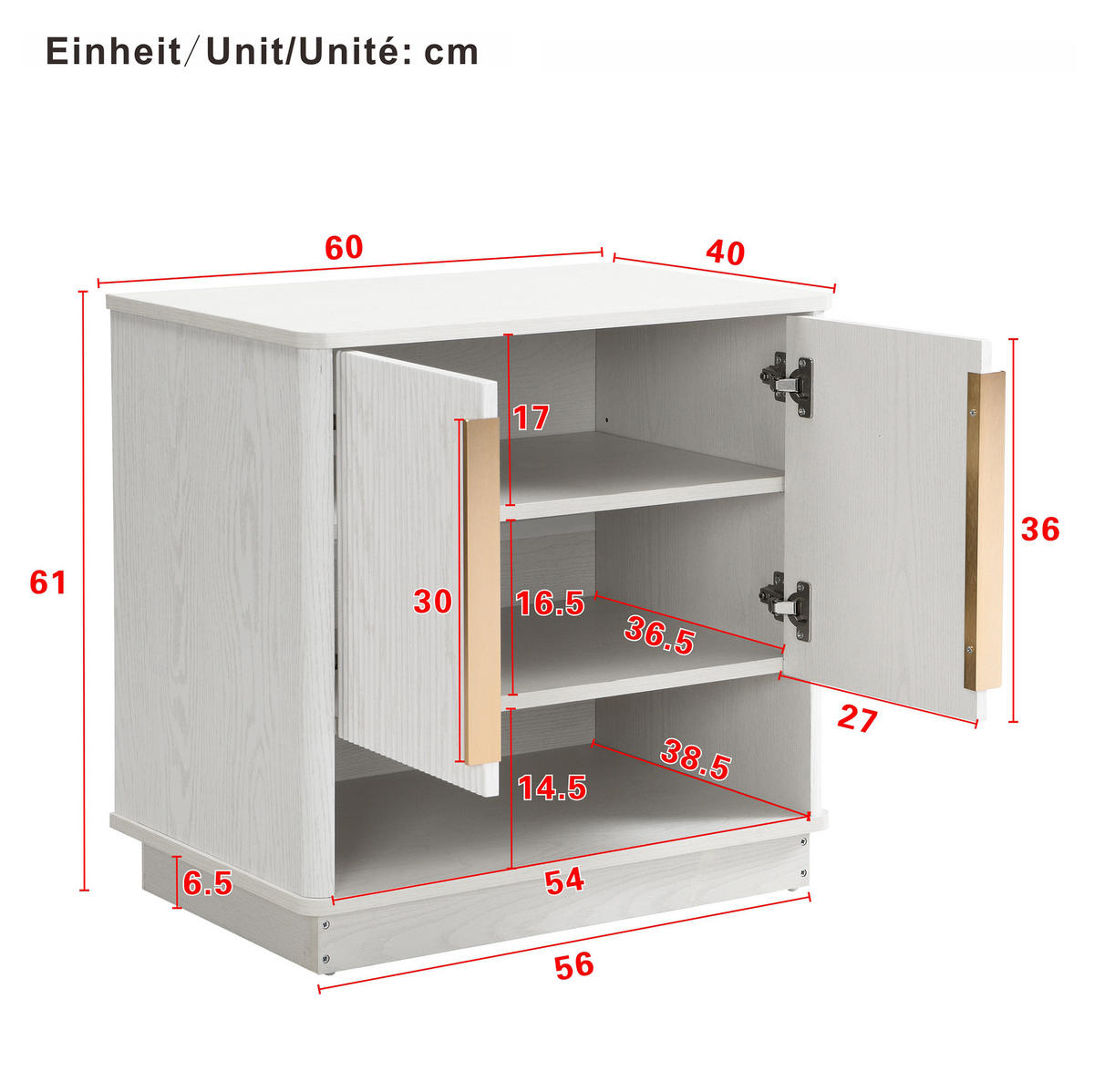 SCHUHSCHRANK 60 x 40 x 61 cm MDF Weiß mit 2 Türen und offenem Fach - Weiß, Holz (40/61/60cm) - Beauniv