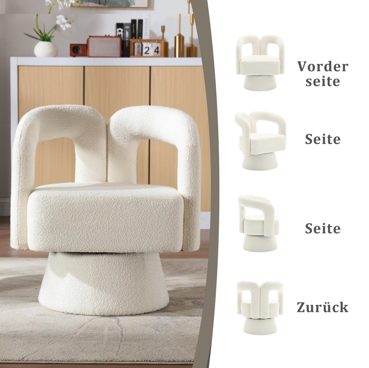 KRESLO 55/67/74 cm béžové 360° otočné z buklé látky - béžová, textil (55/74/67cm) - OKWISH