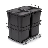 RECYCLINGBEHÄLTER für Bodenmontage und manuellen Auszug in Küchenzeile, 2x35 Liter, Kunststoff, anthrazitgrau - Anthrazit, Metall (53.5/37/56cm) - EMUCA