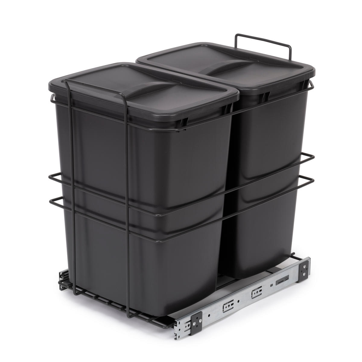 RECYCLINGBEHÄLTER für Bodenmontage und manuellen Auszug in Küchenzeile, 2x35 Liter, Kunststoff, anthrazitgrau - Anthrazit, Metall (53.5/37/56cm) - EMUCA