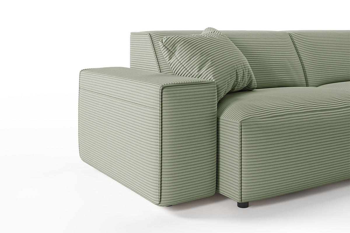 SOFA RANI Grün Cord - Schwarz/Grün, Kunststoff/Textil (256/71/101cm) - KAWOLA