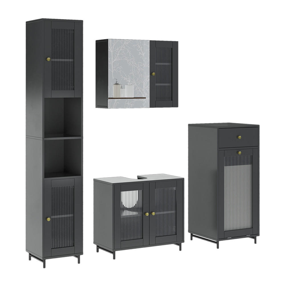 BADMÖBEL-SET Malte Grau 4 Teile - Grau, Holzwerkstoff (60/58/30cm) - Vicco