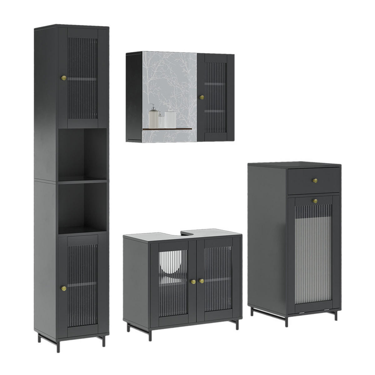 BADMÖBEL-SET Malte Grau 4 Teile - Grau, Holzwerkstoff (60/58/30cm) - Vicco