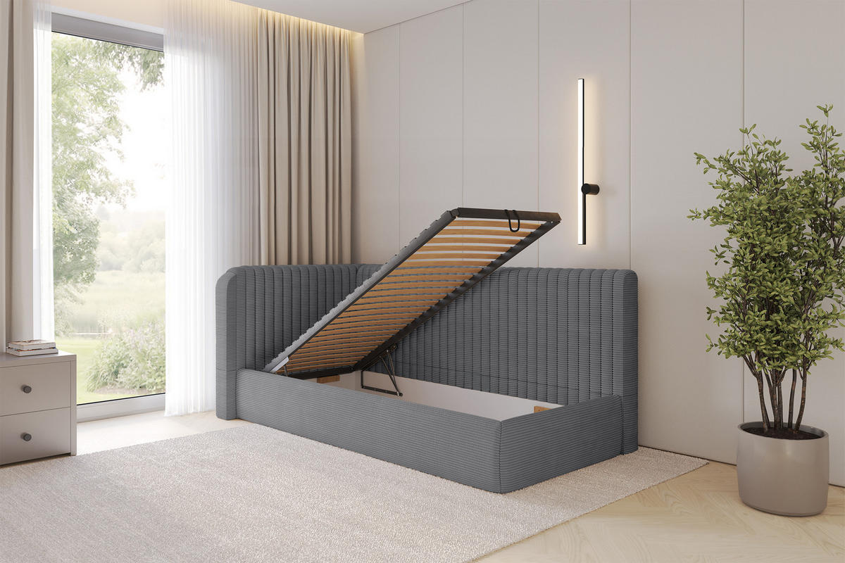 EINZELLBETT Jugendbett mit Bettkasten und Matratze H3/H4, Rechts - AURY 80x200 Dunkelgrau - Schieferfarben, Holzwerkstoff/Textil (80/200cm) - ALTDECOR
