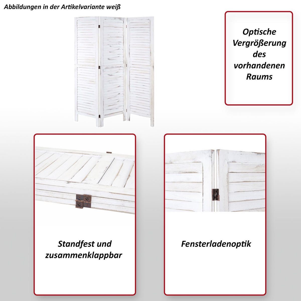 PARAVENT Weiß - Weiß, Holz (120/170/2cm) - MCW