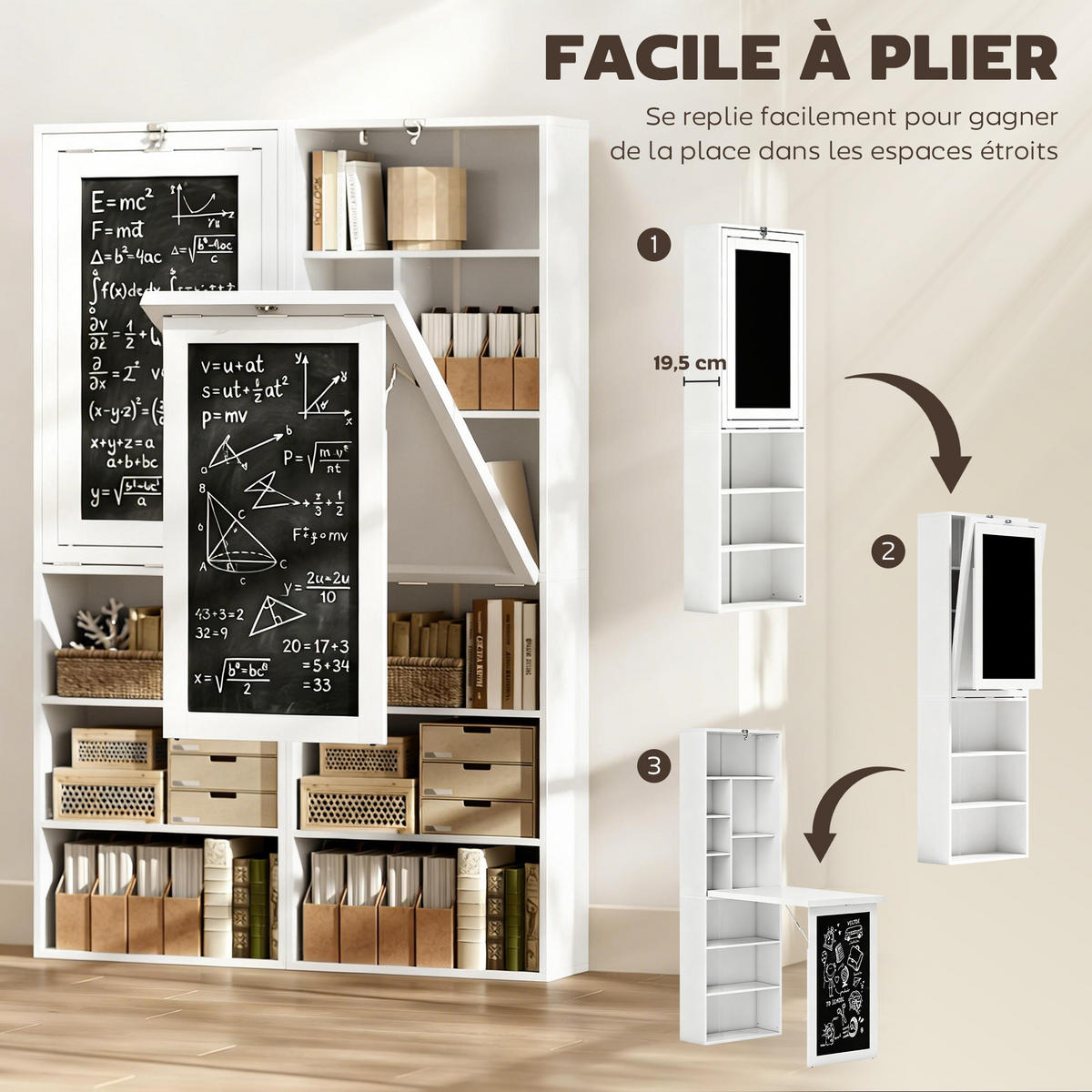 SCHREIBTISCH Holzoptik klappbar mit Regal und Tafel 98/51/153 cm - Weiß, Holzwerkstoff (51/98/153cm) - PANGIVO