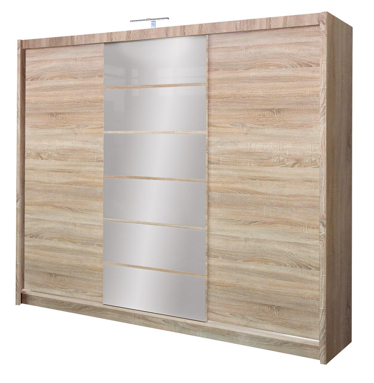 SCHWEBETÜRENSCHRANK SHYVANA 250/215/61 cm 3-türig mit Spiegel Sonoma Eiche - Sonoma Eiche, Holzwerkstoff (250/215/61cm) - MASSENO