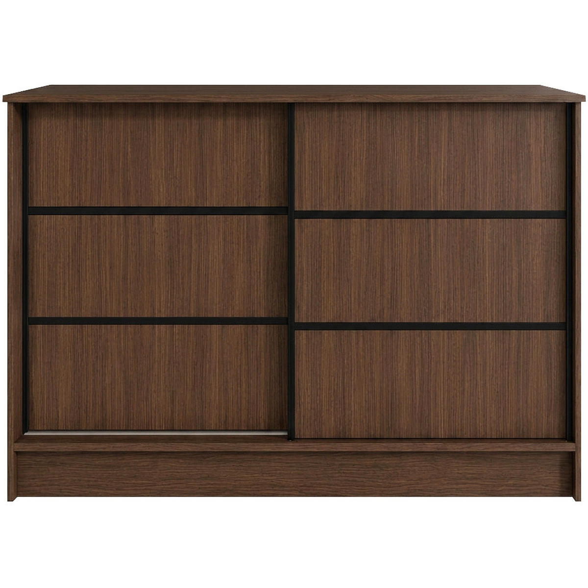 KOMODA Mirela se 2 posuvnými dveřmi, 120 cm, ořech + černá - černá/barva vlašského ořechu, kompozitní dřevo (121/85/43.5cm) - Beautysofa