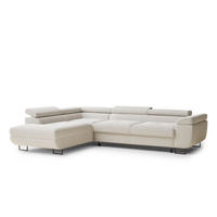 ECKSOFA Concord Hellbeige Webstoff - Links Seite - Creme/Schwarz, Holz/Holzwerkstoff (203/277cm) - Maison de Reve