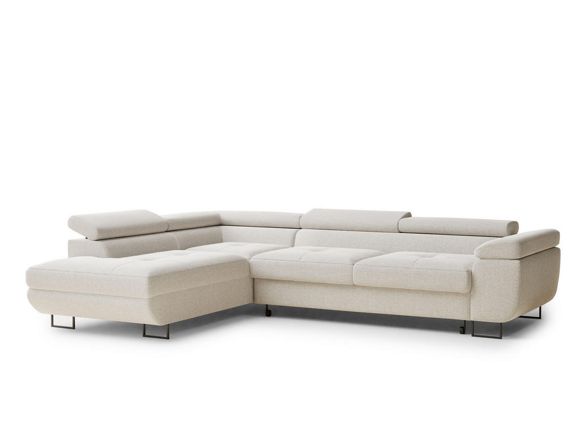 ECKSOFA Concord Hellbeige Webstoff - Links Seite - Creme/Schwarz, Holz/Holzwerkstoff (203/277cm) - Maison de Reve