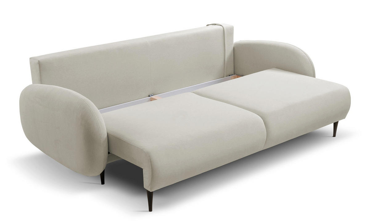 SCHLAFSOFA Bafra Hellbeige Velours - Ecru/Schwarz, Holz/Textil (232/92/102cm) - Selsey