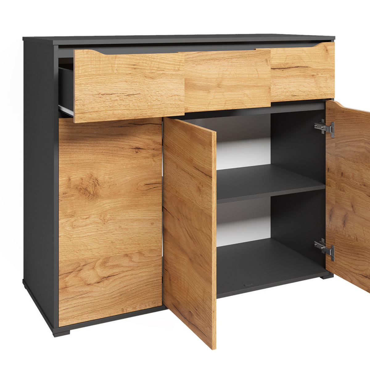 KOMMODE Ruben Goldkraft Eiche 120 x 101.6 cm mit Schubladen - Anthrazit/Eiche Wotan, Holzwerkstoff (48/101.6/120cm) - Vicco