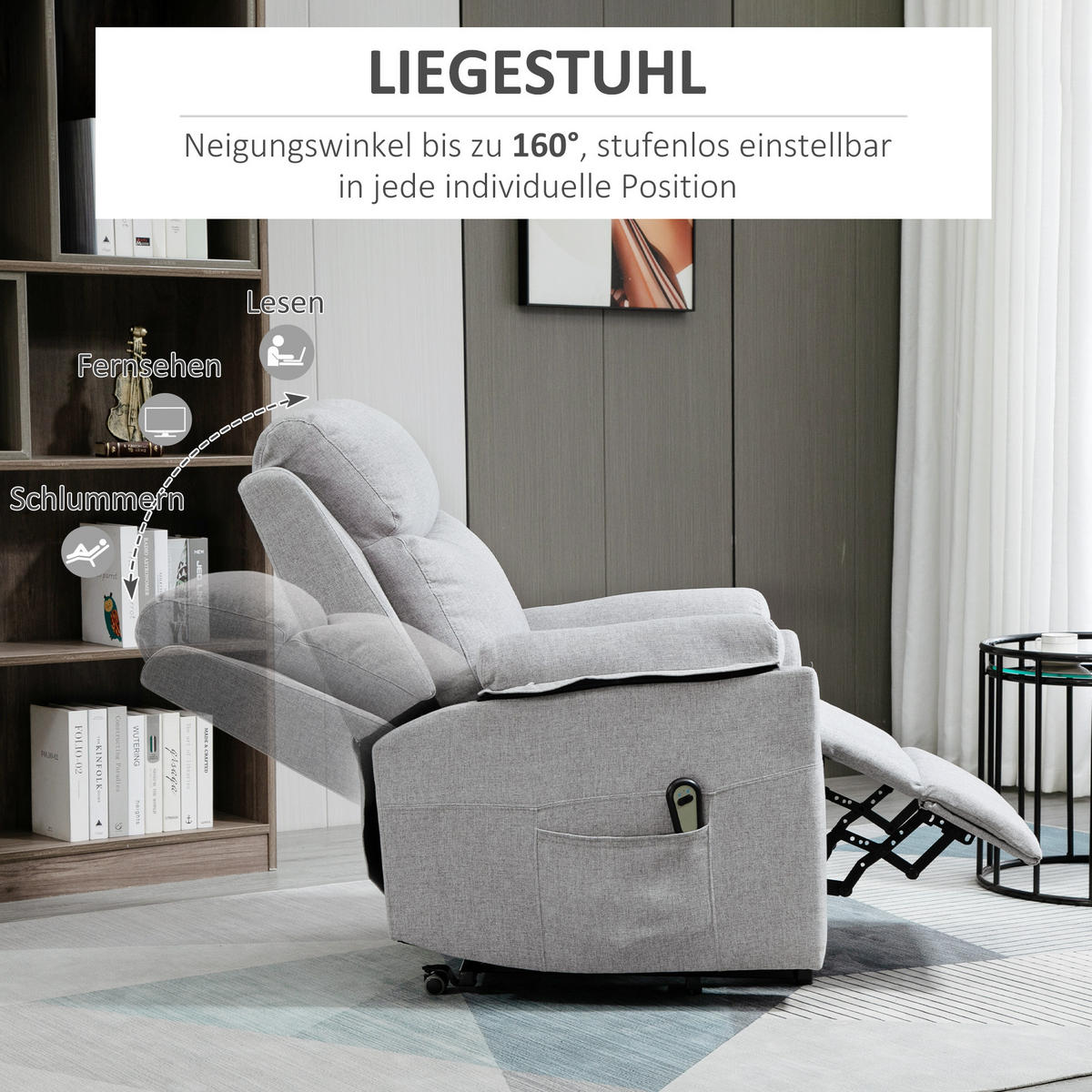 FERNSEHSESSEL mit Aufstehhilfe, Grau - Schwarz/Grau, Textil/Metall (89/102/83cm) - HOMCOM