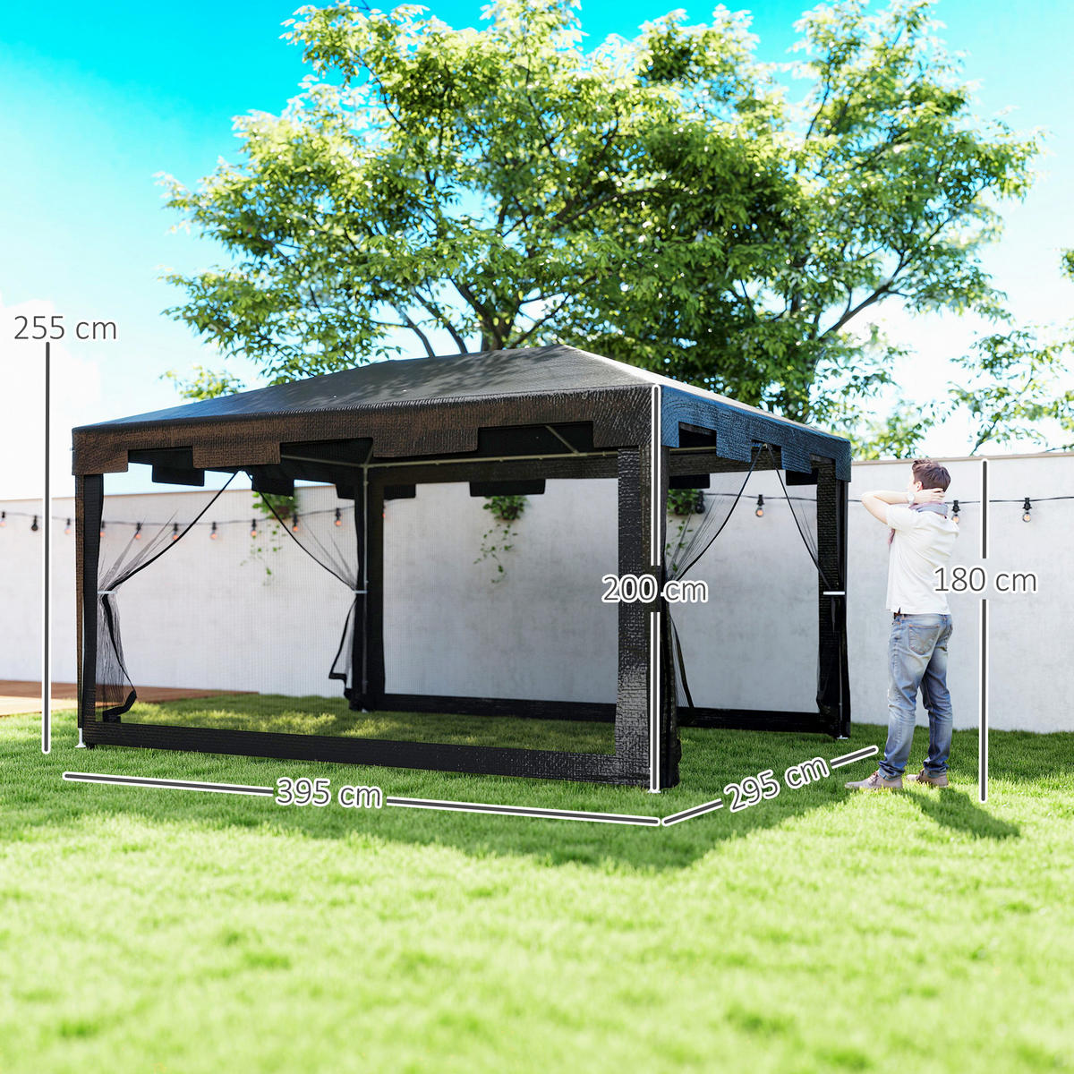 PAVILLON Gartenzelt 3 x3 m Pavillon, wetterbeständig, faltbar, 395cm x 295cm x 255 cm, Schwarz - Schwarz, Metall (395/255/295cm)
