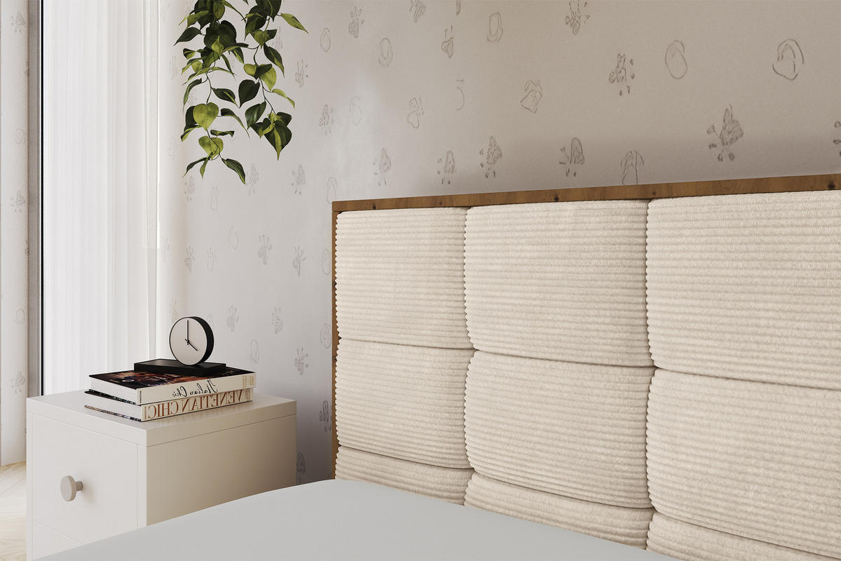 EINZELLBETT Jugendbett mit Bettkasten, Rechts - SOVY 100x200 Beige - Kaschmir, Holzwerkstoff/Textil (100/200cm) - ALTDECOR
