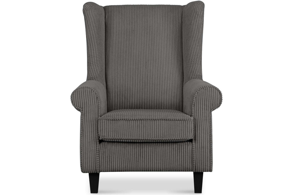 OHRENSESSEL MILES Kord-Bezug Petfriendly, grau - Grau, Holzwerkstoff/Buchenholz (82/105/97cm) - KONSIMO®