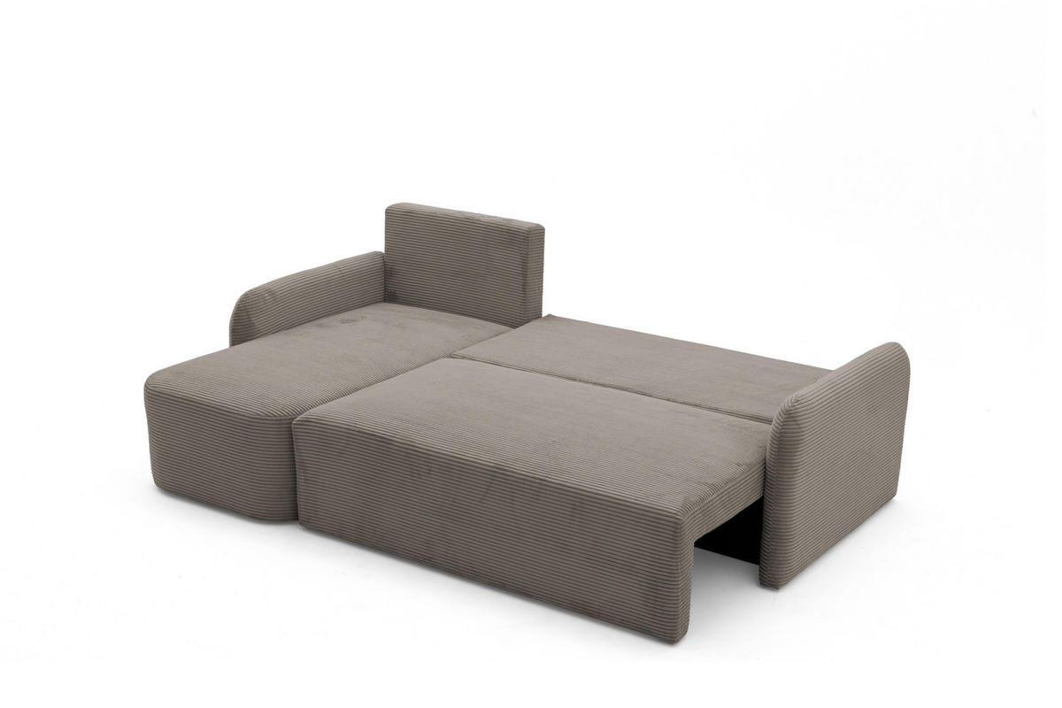ECKSOFA CASPER L Links mit Schlaffunktion 132x198 Cord Hellbraun - Hellbraun/Schwarz, Holz/Kunststoff (217/145cm) - Muffo