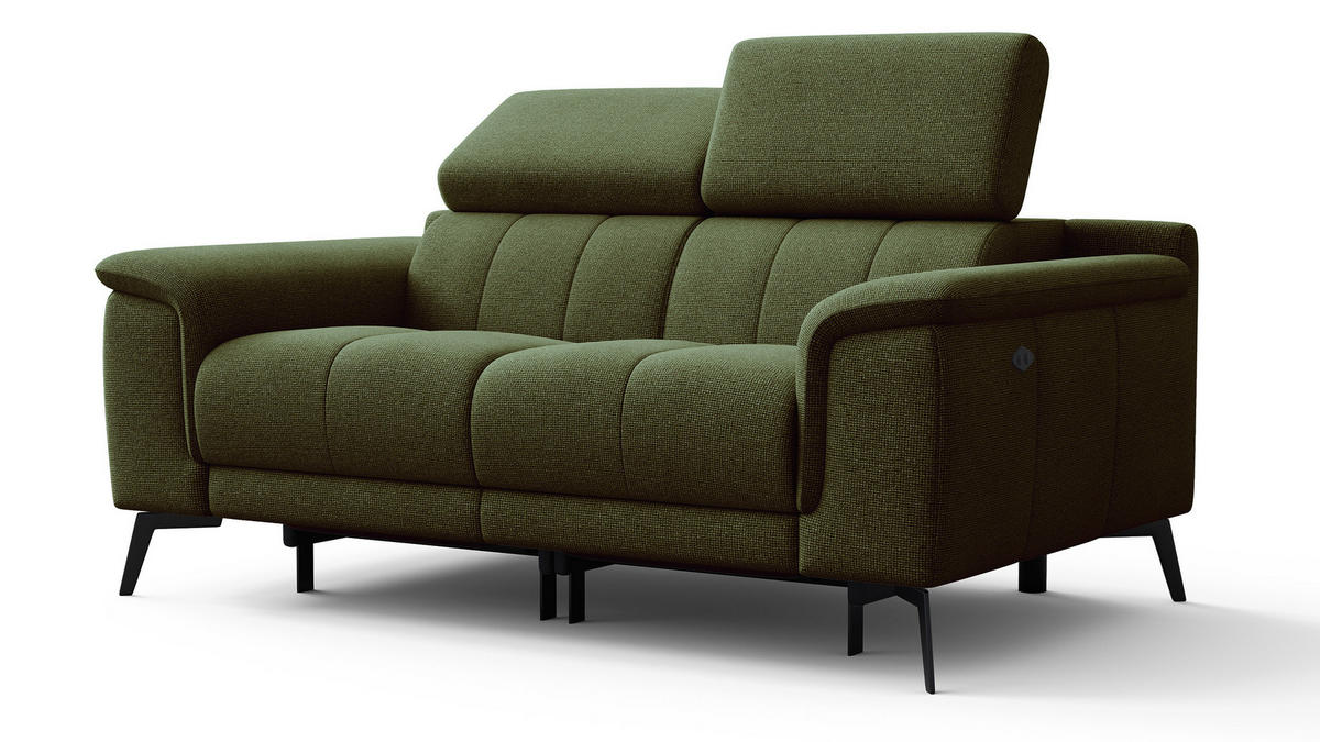 RELAXSOFA FIERO 2-Sitzer mit 2 Relaxfunktionen, olivgrün - Schwarz/Olivgrün, Holzwerkstoff/Textil (170/82/103cm) - Courtois Laville
